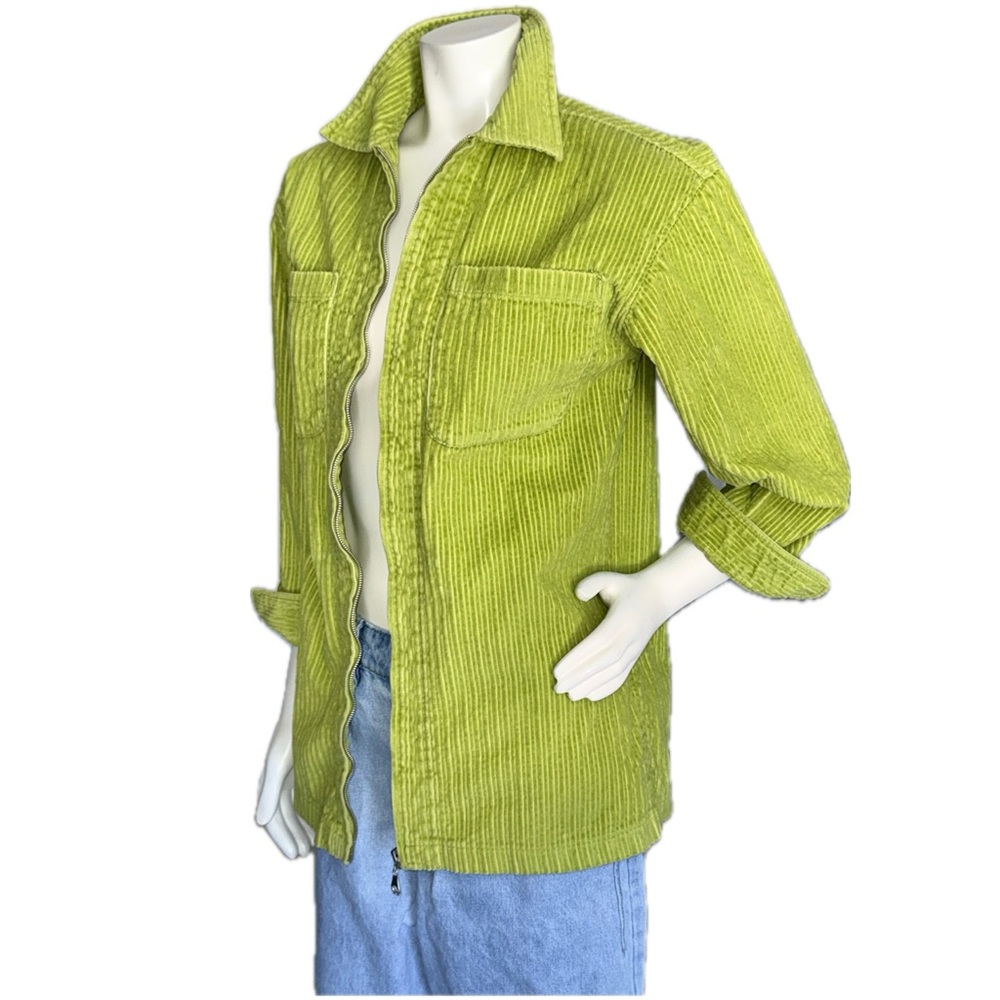 π§₯πΏ EXPRESS EXP JEANS Lime Green Wide-Wale Corduroy Shacket Overshirt Jacket XS - Picture 7 of 8